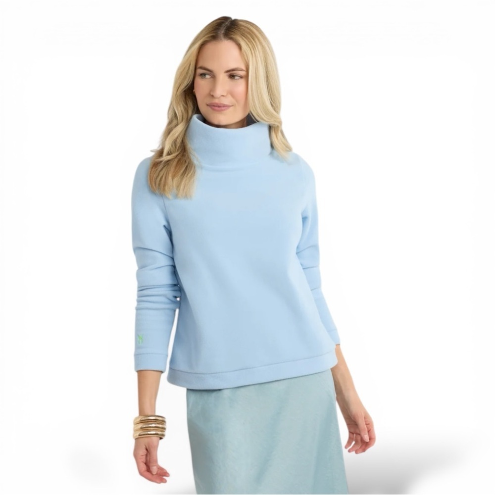 Dudley Stephens Park Slope Vello Fleece Turtleneck Pullover Ice Blue Size M